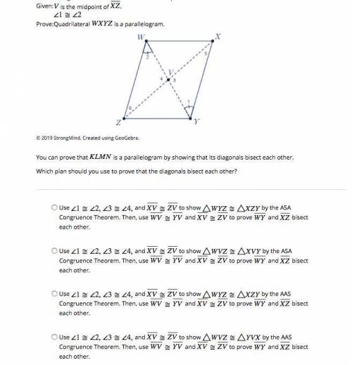 I need help with this one. Which plan should you use to prove that the diagonals bisect each other?