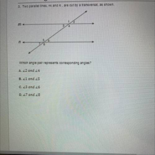 What angle pair represents corresponding angles? 
i’ll give you brainlest