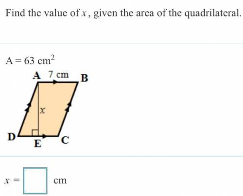 Find the value of X, given the area of the quadrilateral.