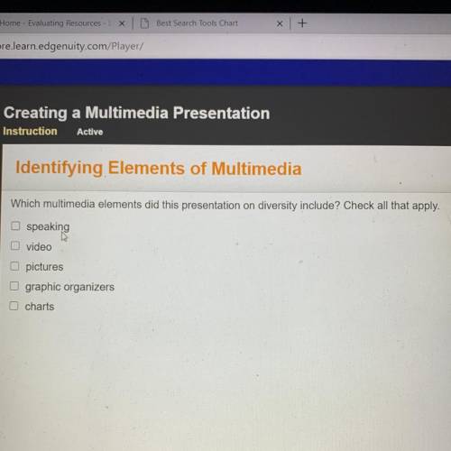Which multimedia elements did this presentation on diversity include? Check all that apply.

speak