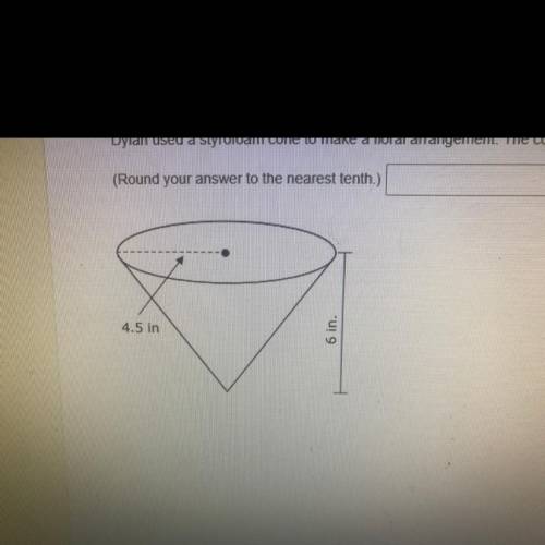 Dylan used a styrofoam cone to make a floral arrangement. The cone had a radius of 4.5 inches and a