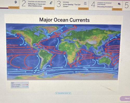 The map shows the movement pattern for major ocean currents. What ideas do you have about what migh