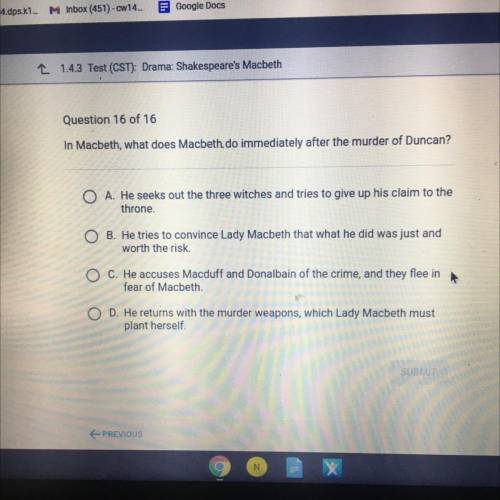 In Macbeth what does Macbeth do immediately after the murder of Duncan?