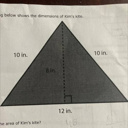 The drawing below shows the dimensions of Kim’s kite.

What is the are of Kim’s 
kite?
F 32 square