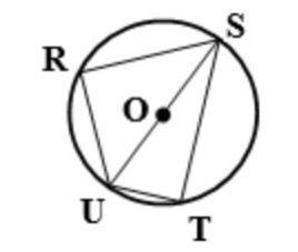 Given: circle k(O), diameter US, measure of arc RU=50, measure of arc UT=30

Find: measure of angl