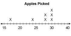 The dot plot represents the number of apples picked by a family. Explain how the outlier of the dat