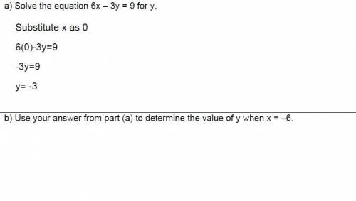 PLEASE HELP ME!!!
b) Use your answer from part (a)to determine the value of y when x = –6.
