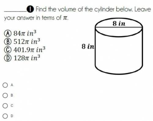 Find the volume of the cylinder below. Leave your answer in terms of pi.