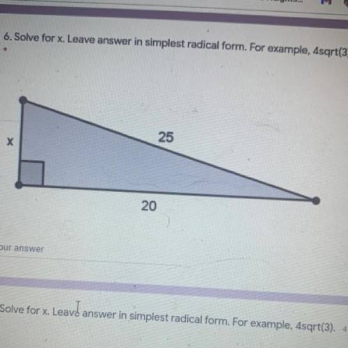 Solve for X leave answer in simplest radical form