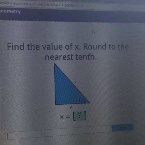 Pls help! Find the value of x. Round to the
nearest tenth.