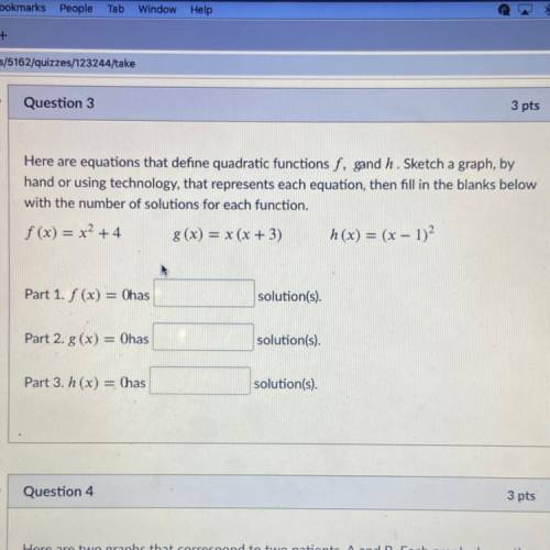 Here are equations that define quadratic functions f, gand h. Sketch a graph, by

hand or using te