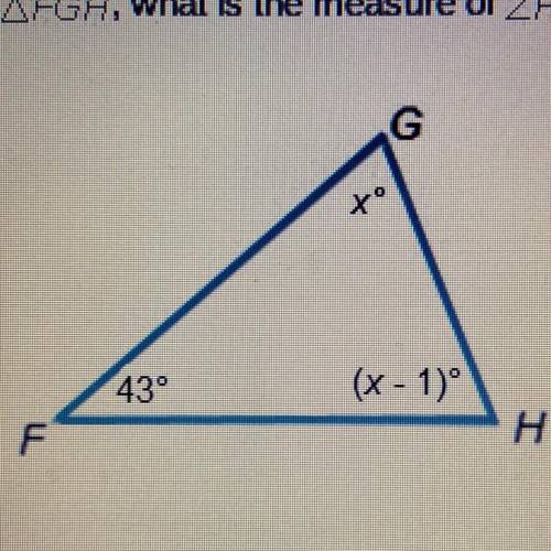 In FGH, what is the measure of H?
42°
43°
68°
69°