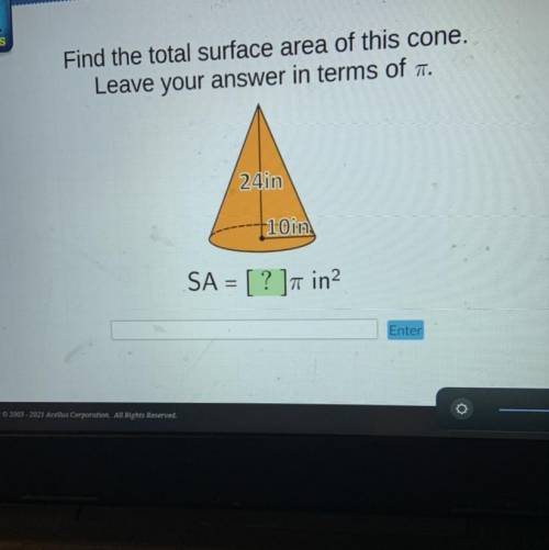 Find the total surface area of this cone. Leave your answer in terms of pie.