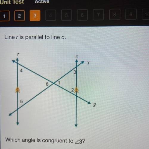 Which angle is congruent to <3?
• <2
• <4
• <5
• <6