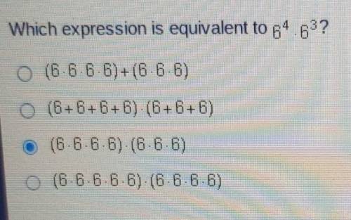 Which expression is equivalent to 6^4x6^3​