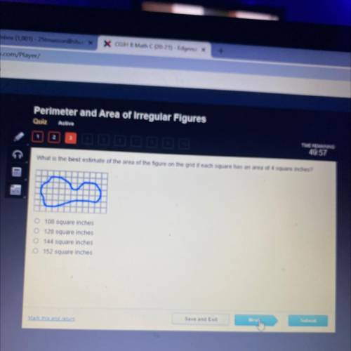 What is the best estimate of the area of the figure on the grid if each square has an area of 4 squ