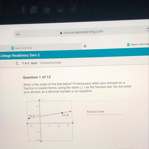 HELP HURRY Question 1 of 12

What is the slope of the line below? If necessary, enter y