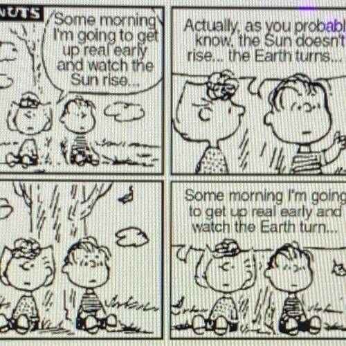 Which statement should the cartoon characters use to accurately describe the Earth's turning motion