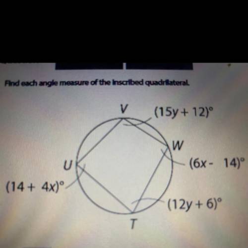 Find each angle measure of the inscribed quadrilateral.