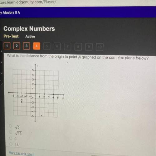 What is the distance from the
origin to point A graphed on the complex plane below?