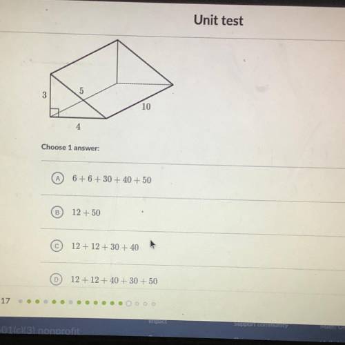 Which expression can be used to find the surface area of the following triangular prism?

5
3
10
4