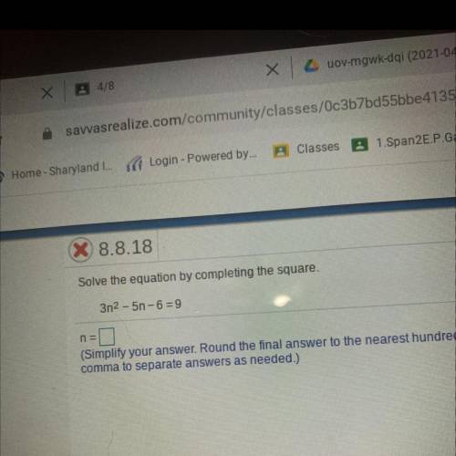 3n^2-5n-6=9 help please!