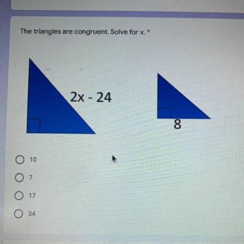 The triangles are congruent solve for x