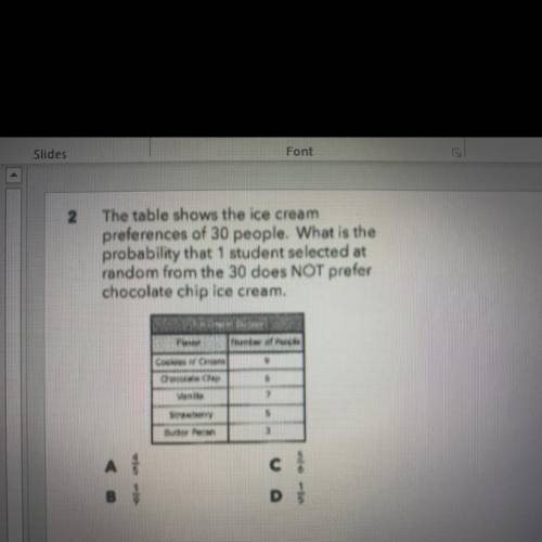 The table shows the ice cream

preferences of 30 people. What is the
probability that 1 student se