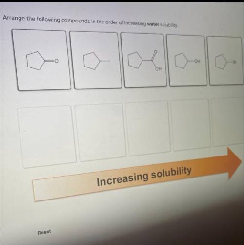 Arrange the following compounds in the order of increasing water solubility, please help me