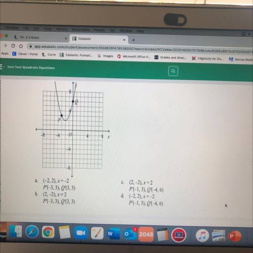 Identify the vertex and the axis of symmetry of the

parabola. Identify points corresponding to P