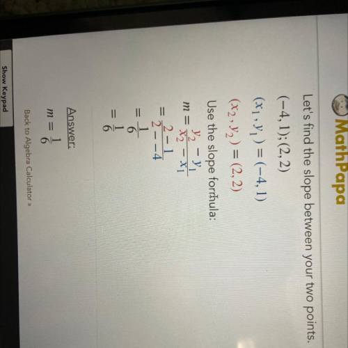 Find the slope (-4,1) and (2,2)