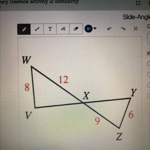 If they are similar, by what theorem?

A) The triangles cannot be proven similar.
B) AA~
C) SSS~
D