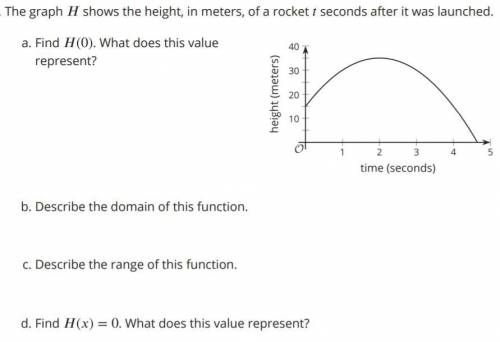 The graph H shows the height, in meters, of a rocket t seconds after it was launched.