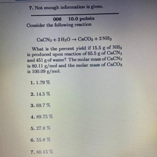 CaCN2 + 3H20 - CaCO3 + 2NH3

What is the percent yield if 15.5 g of NH3
is produced upon reaction