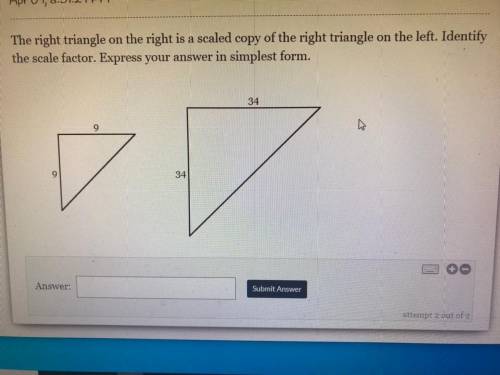The right triangle on the right is a scaled copy of the right triangle on the left. Identify the sc