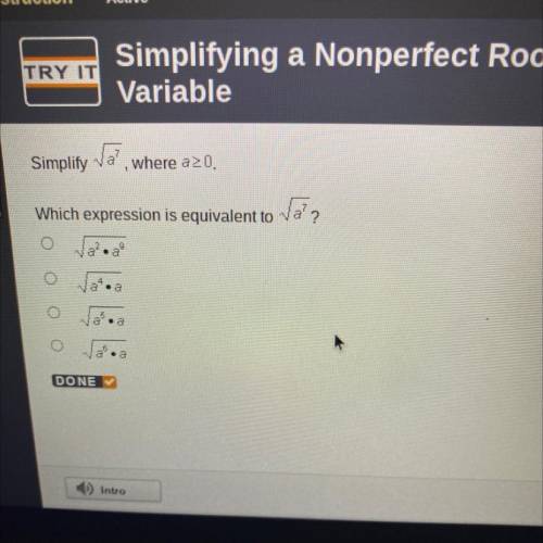 Which expression is equivalent to square root a^7