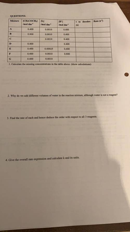 Hiiii! Could someone please help me solve these? This is for HL IB Chem, and I need answers asap. H