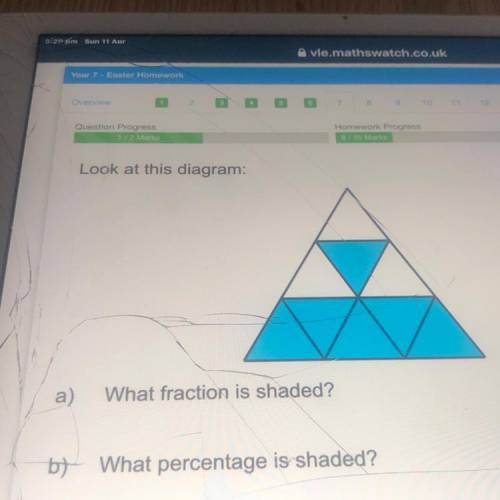 Look at this diagram:
a)
What fraction is shaded?
b) What percentage is shaded?