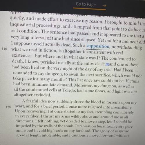  In lines 119-126, what evidence is there of the narrator’s terror? Explain what frightens the narr