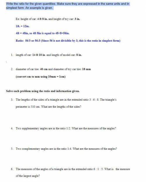 Write the ratio for the given quantities. Make sure they are expressed in the same units and in sim