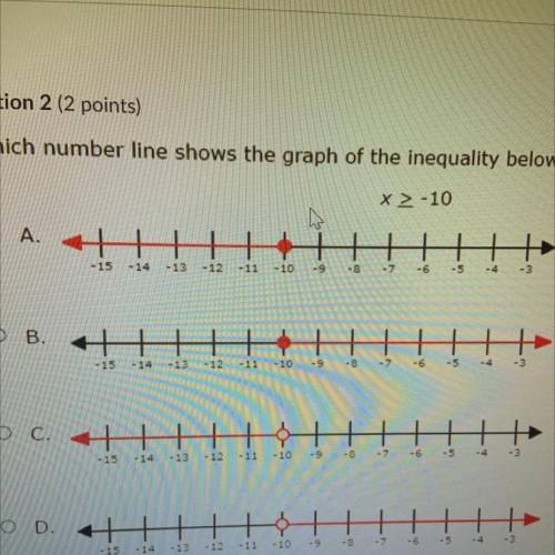 PLEASE HELP

(1.)
If you were to graph x > 6 on the number line the circle on the number line w