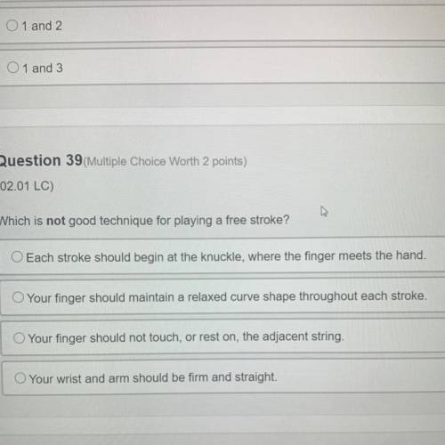 Which is not a good technique for playing a free stroke￼? 
Answer choices are in the picture