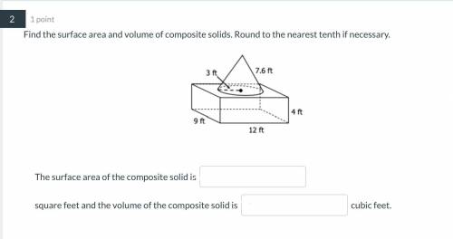 Find the surface area and volume of composite solids. Round to the nearest tenth if necessary.
