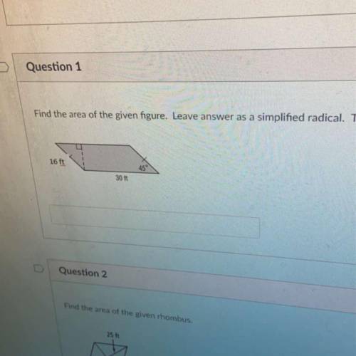 Find the area of the given figure. leave answer as a simplified radical! please help