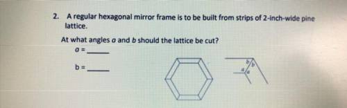 A regular hexagon mirror frame is to be built from strips of 2-inch-wide pine lattice.

At what an