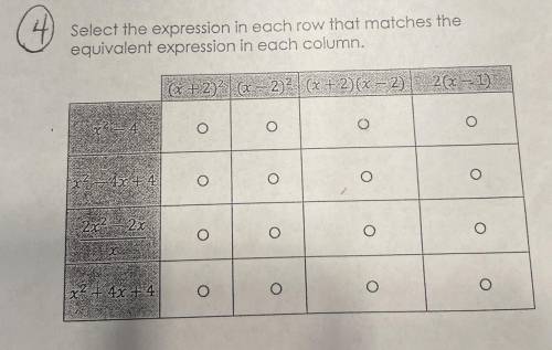 Select the expression in each row that matches the equivalent expression in each column PLEASE HELP