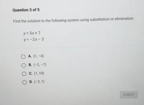 Find the solution to the following system using substitution or elimination:​