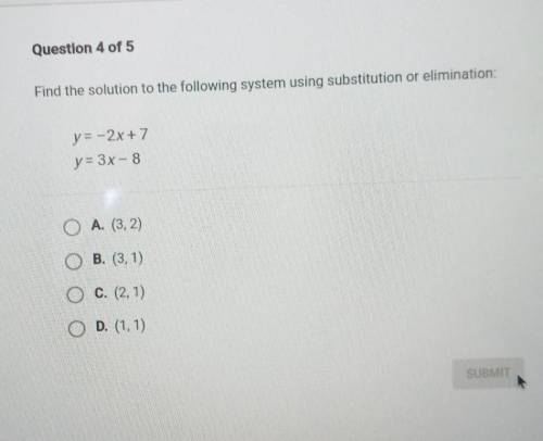 Find the solution to the following system using substitution or elimination:​