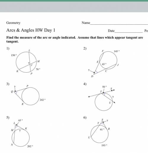 I need answers 1 -6 this is geometry