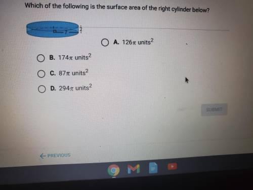 Which of the following is the surface area of the right cylinder below